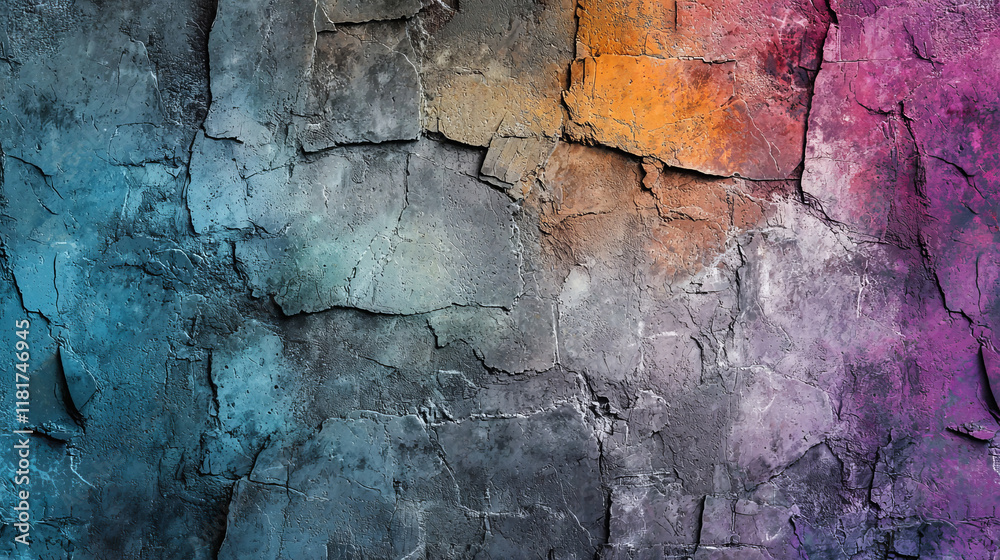 Obraz premium Vivid abstract textured wall with colorful cracked concrete surface