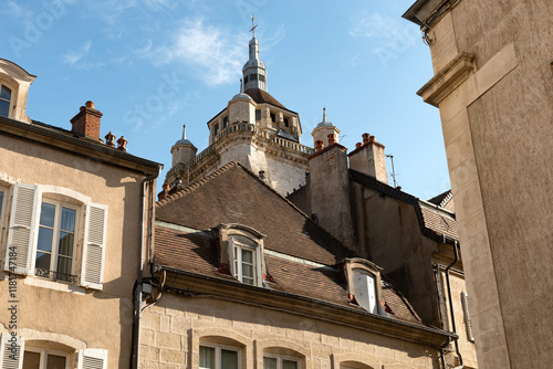 Beautiful architecture of Dole in the Jura region of France beside the River Doubs and Rhine-Rhone canal, a historical city located southeast of Dijon. . photo