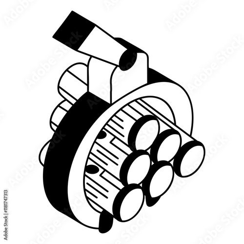 circle saw slasher or grapple saw isometric concept, log-holder device vector outline design,  firewood or crafts Symbol,  forest Deforestation products Sign,Lumberyard stock illustration