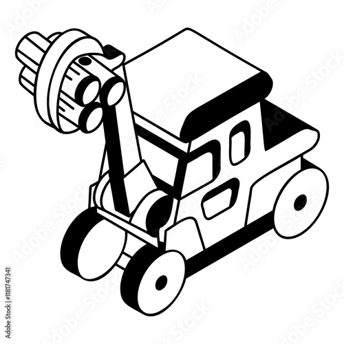 Shovel Logger in Action at Log yard isometric concept, Tractor-mounted forestry crane vector icon design  firewood or crafts Symbol,  forest Deforestation products Sign, lumberyard illustration