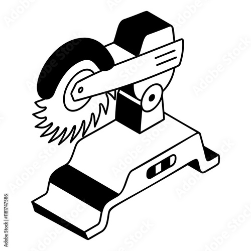 wood cutting machine in a workshop isometric concept, Hand Woodworking Circular Saw vector outline design,  firewood or crafts Symbol,  forest Deforestation products Sign,Lumberyard stock illustration