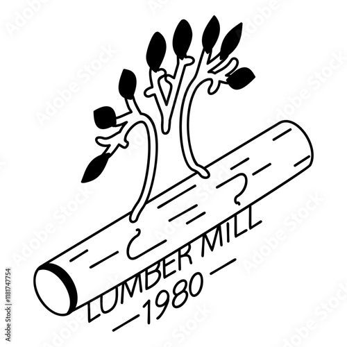 Retro Lumber Mill Log Processing Factory Logo isometric concept,mill yard Company vector outline design,  firewood or crafts Symbol,  forest Deforestation products Signag,Lumberyard illustration