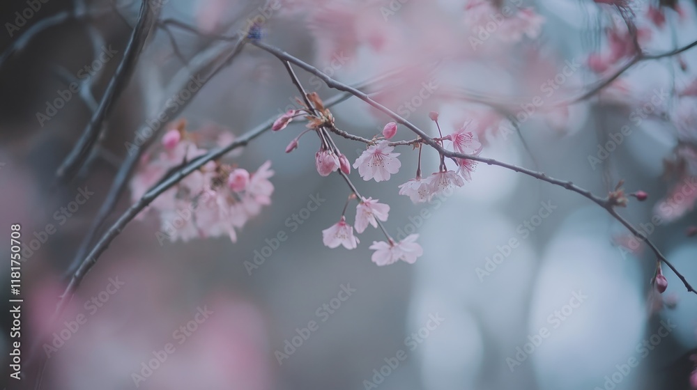 Pink Cherry Blossom Flowers, Spring Tree Branches, Soft Focus, Nature Background Pink Cherry Blossom Flowers, Spring Tree Branches, Soft Focus, Nature Background