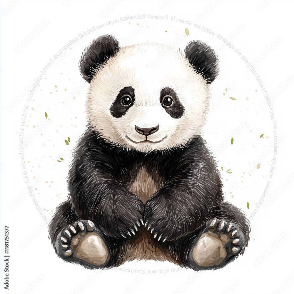Obraz premium Illustration of the Panda Bear, soft watercolor tones, white background, detailed illustration, cartoonish.