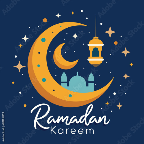 Ramadan Kareem writing the moon and stars.