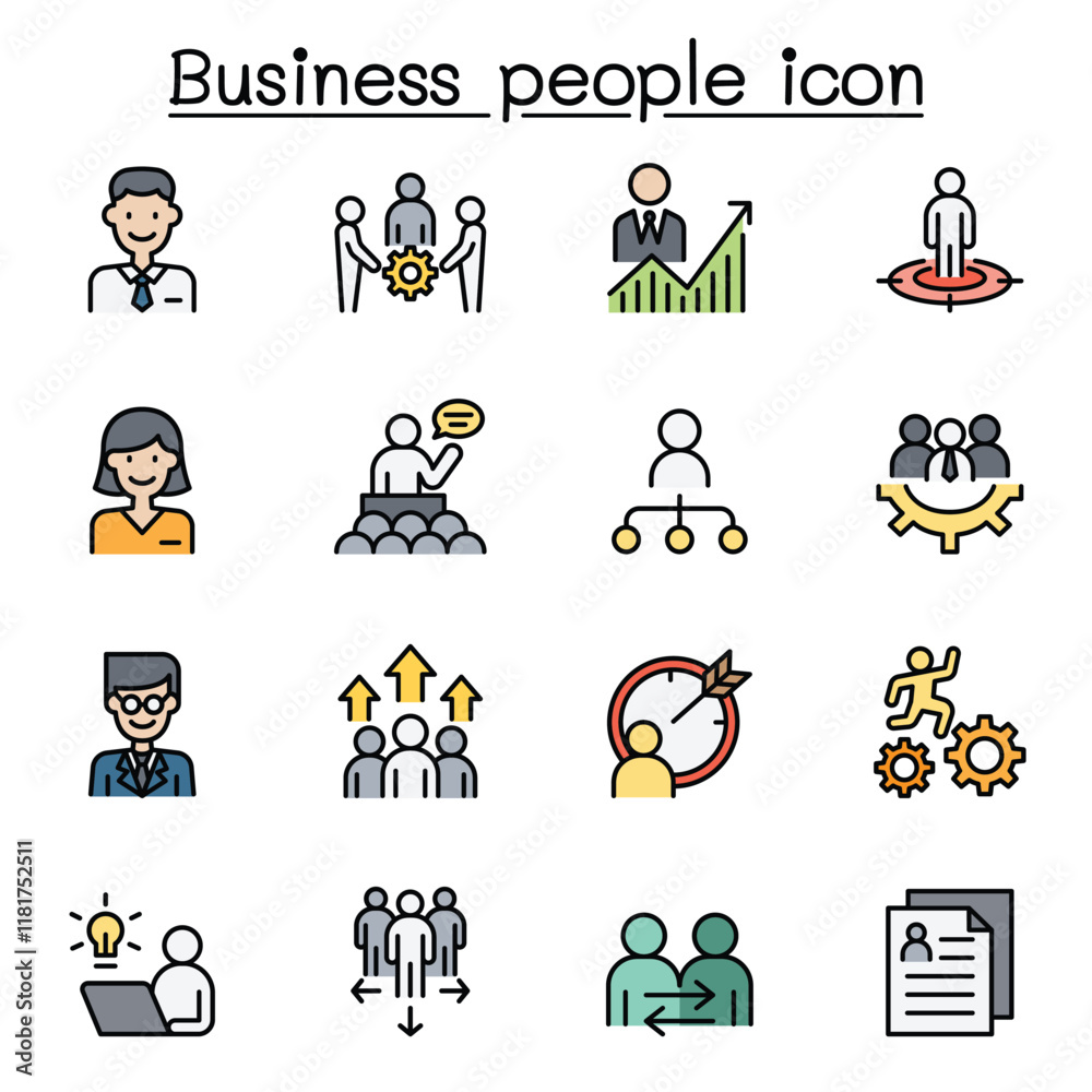 Business people icon set in thin line style Business people icon set in thin line style