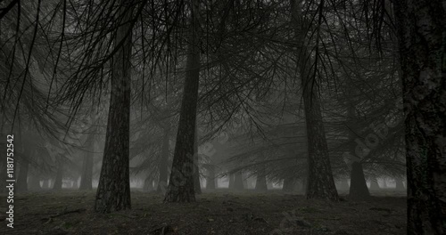Dead pine forest, looping 3D animation