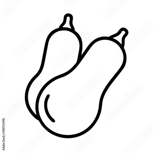 butternut squash icon, vegetables line art, vegetables vector - simple black line art icon of butternut squash perfect for logos, and vegetables-themed designs.