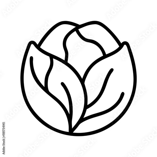 cabbage icon, vegetables line art, vegetables vector - simple black line art icon of cabbage perfect for logos, and vegetables-themed designs.