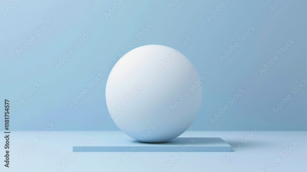 Minimalistic 3D Illustration of a White Sphere on a Blue Platform, Ideal for Modern Design Projects and Backgrounds Minimalistic 3D Illustration of a White Sphere on a Blue Platform, Ideal for Modern Design Projects and Backgrounds