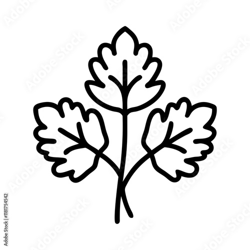 cilantro icon, vegetables line art, vegetables vector - simple black line art icon of cilantro perfect for logos, and vegetables-themed designs.