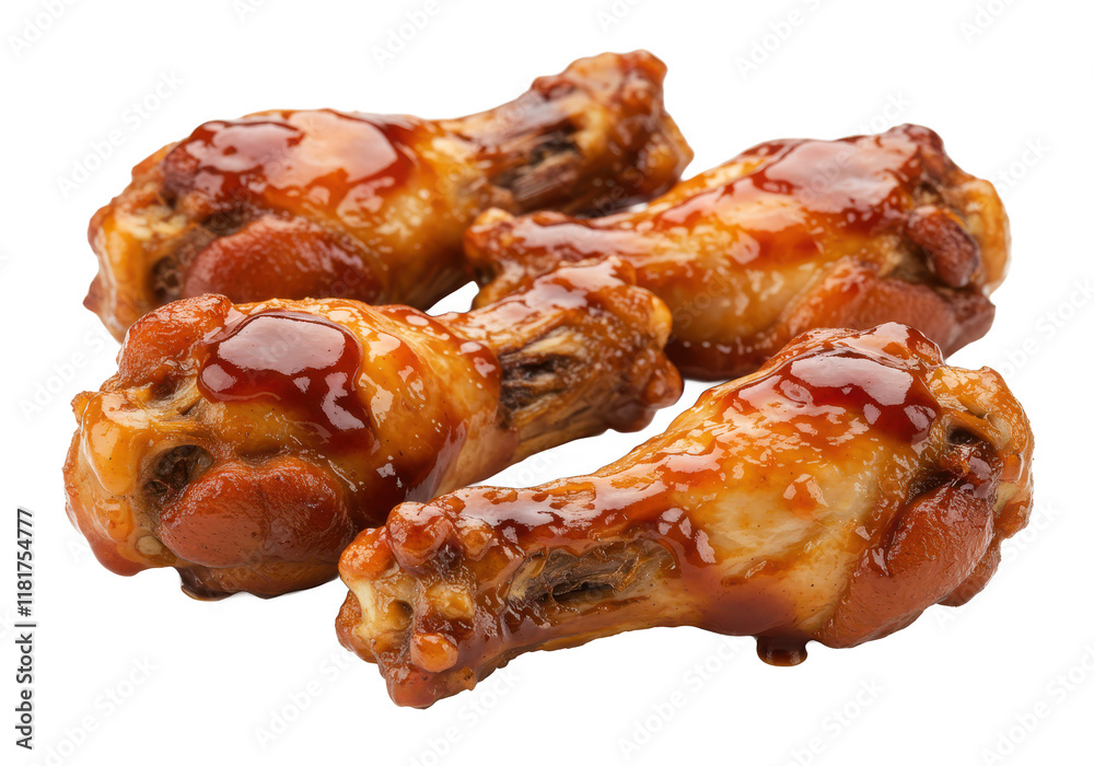 Chicken wings with barbecue sauce isolated on white background, front view, no depth of field, sharp. Chicken wings with barbecue sauce isolated on white background, front view, no depth of field, sharp.
