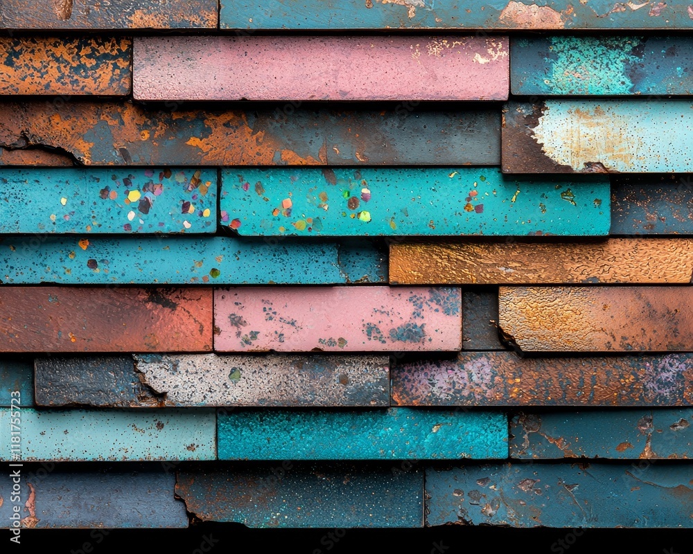 Abstract Colorful Distressed Brick Wall Texture Background Teal Pink Copper Tones Abstract Colorful Distressed Brick Wall Texture Background Teal Pink Copper Tones
