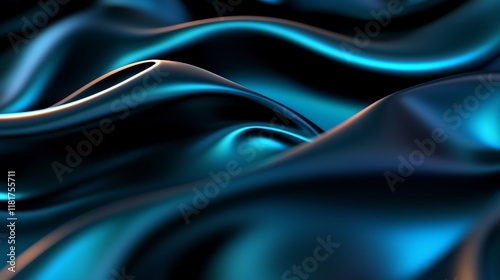 Wallpaper Mural Abstract Teal and Black Silk Waves: A Luxurious Digital Art Torontodigital.ca