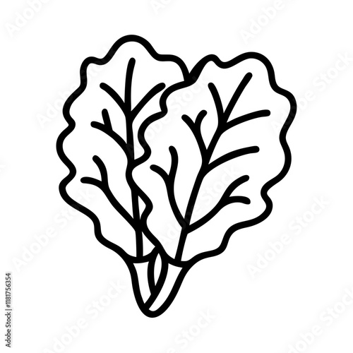 mustard greens icon, vegetables line art, vegetables vector - simple black line art icon of mustard greens perfect for logos, and vegetables-themed designs.