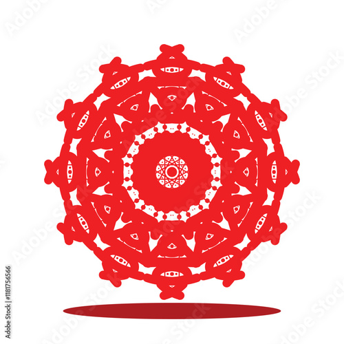 Red abstract wild Mandela design pg, adult anti-stress coloring page in line art, floral pattern coloring sheet. 