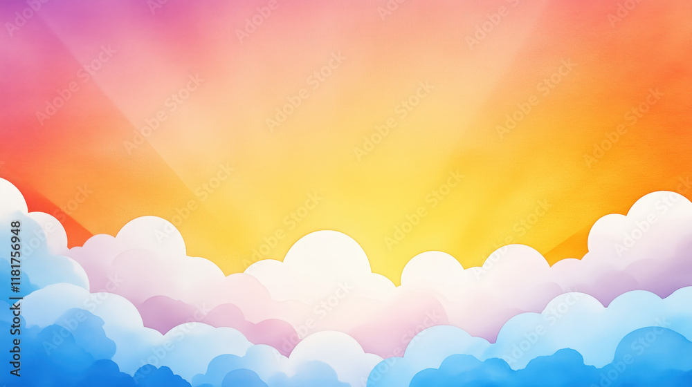 Bright sunrise over colorful clouds with soft pastel hues creating serene atmosphere Bright sunrise over colorful clouds with soft pastel hues creating serene atmosphere