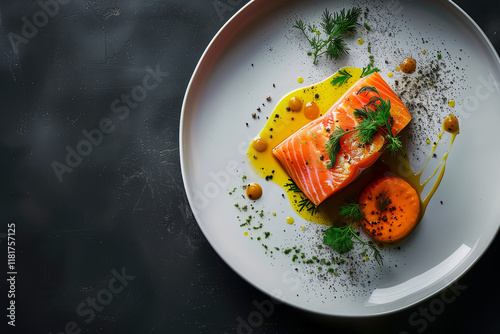 Gravad lax, Swedish cured salmon served with dill and mustard sauce. photo