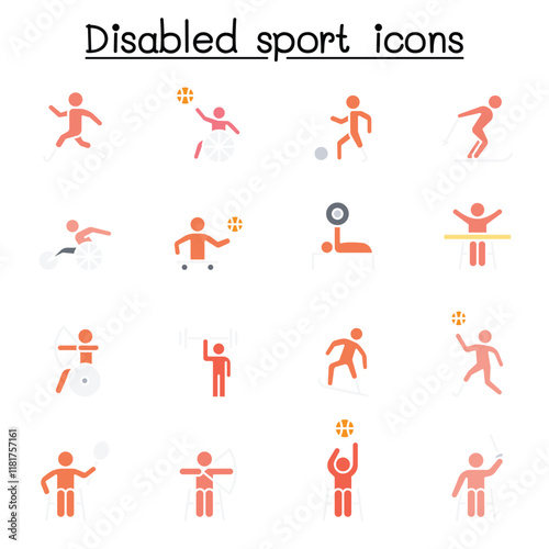 Disabled sport icons set in thin line style