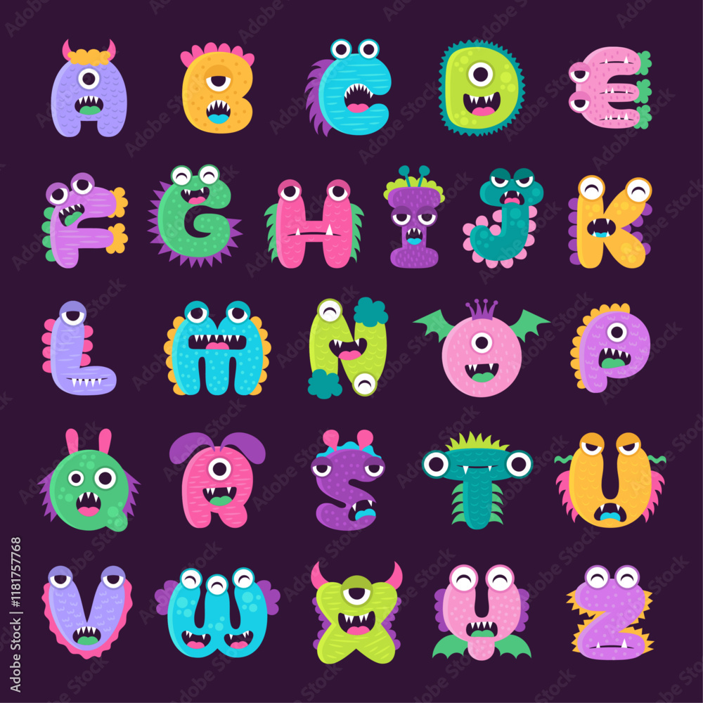 Obraz premium Cute Monster Alphabet Letter Set