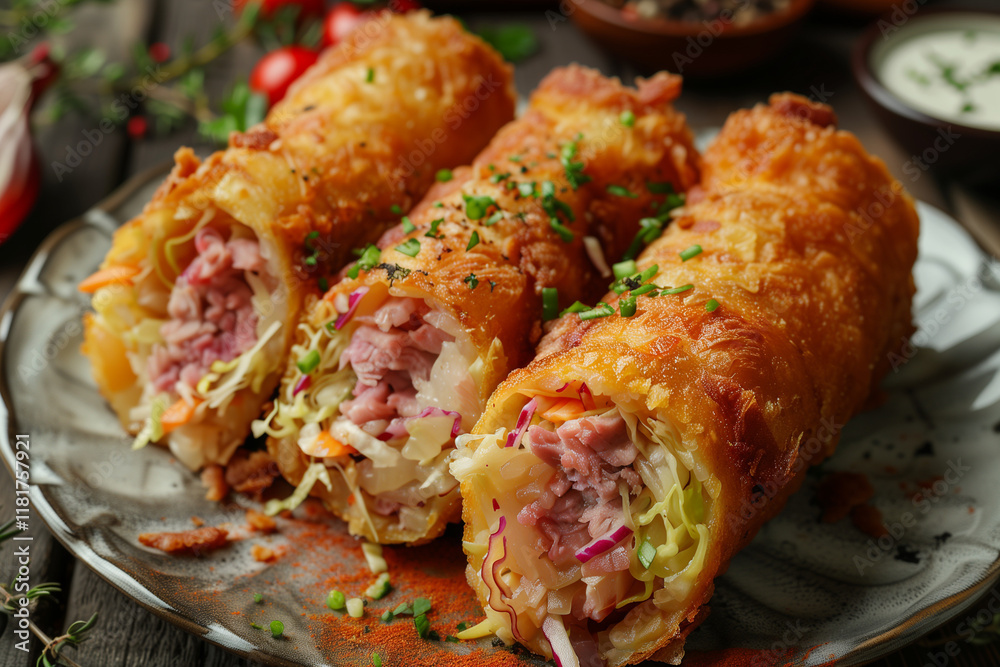Krokiety, Polish fried rolls filled with meat or mushrooms. Krokiety, Polish fried rolls filled with meat or mushrooms.
