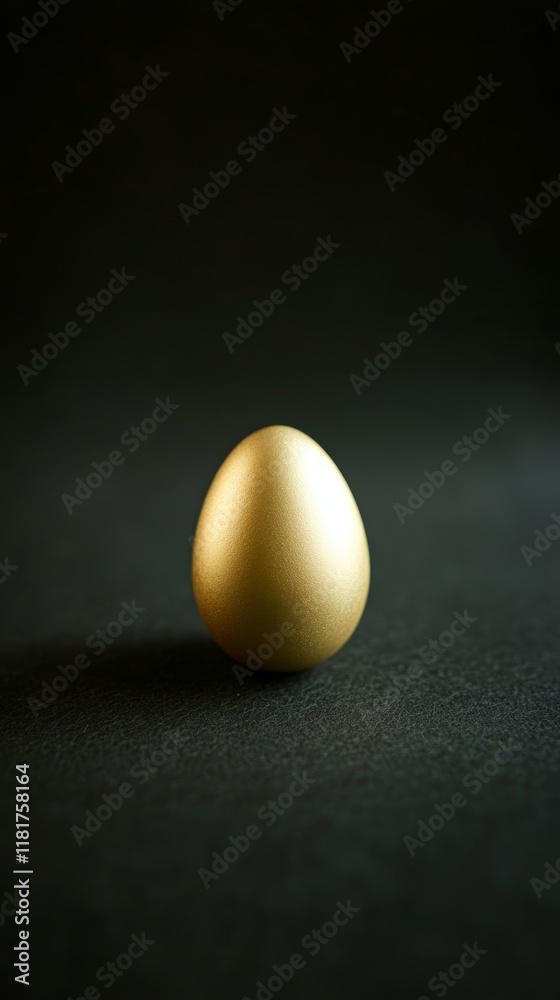 Luxurious golden Easter egg resting on a matte black surface showcasing elegance and sophistication Luxurious golden Easter egg resting on a matte black surface showcasing elegance and sophistication