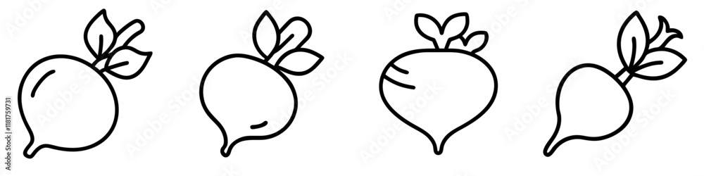Obraz premium turnip icon, vegetables line art, vegetables vector - simple black line art icon of turnip perfect for logos, and vegetables-themed designs.