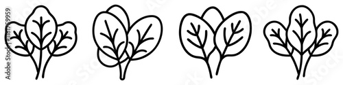 baby spinach icon, vegetables line art, vegetables vector - simple black line art icon of baby spinach perfect for logos, and vegetables-themed designs.