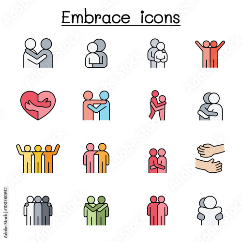 Hug icon set in thin line style