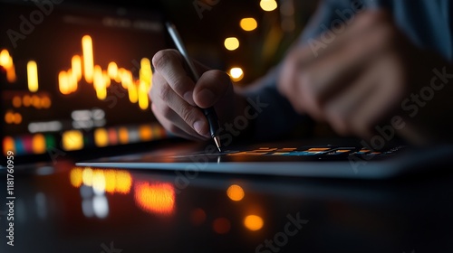 Nightly Stock Market Analysis: A Close-Up of a Trader's Focused Hands