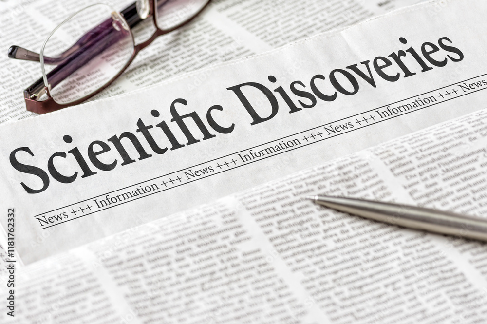 A newspaper with the headline Scientific Discoveries A newspaper with the headline Scientific Discoveries