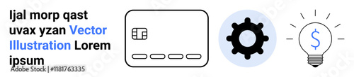 Text block with rectangle, gear, and lightbulb icon. Ideal for finance, technology, ideas, innovation, payments creativity start-ups strategy. Landing page