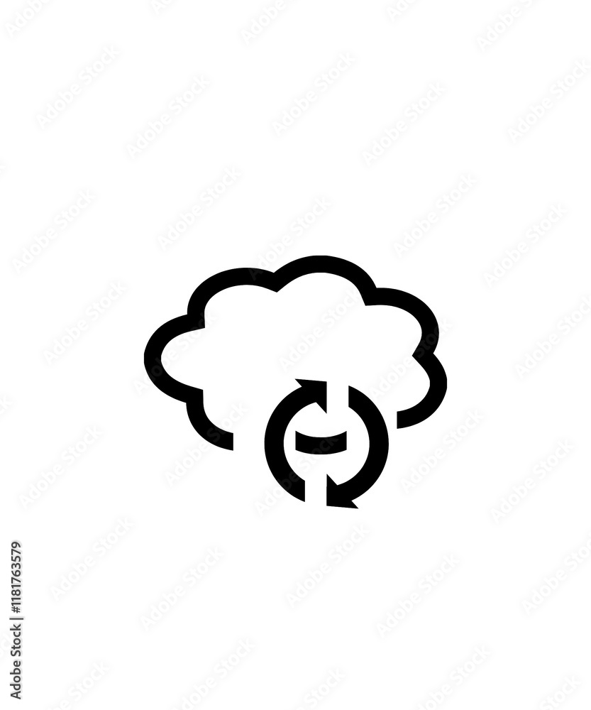 Cloud update illustration black lines on white background Cloud update illustration black lines on white background
