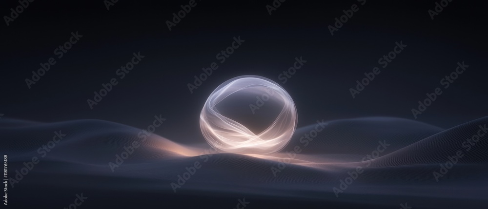 Obraz premium A glowing sphere is on a sandy beach