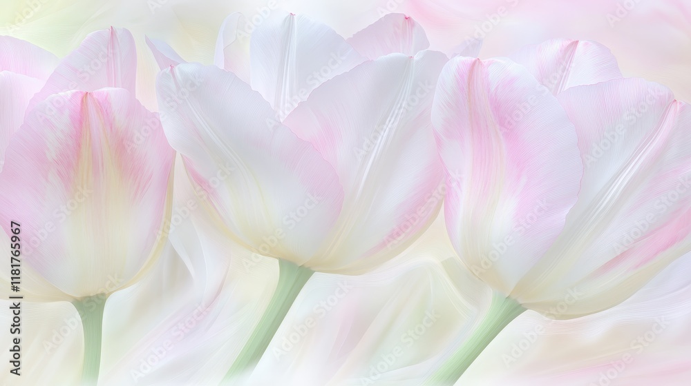 Fototapeta premium Delicate Pink and White Tulips Soft Focus Bloom