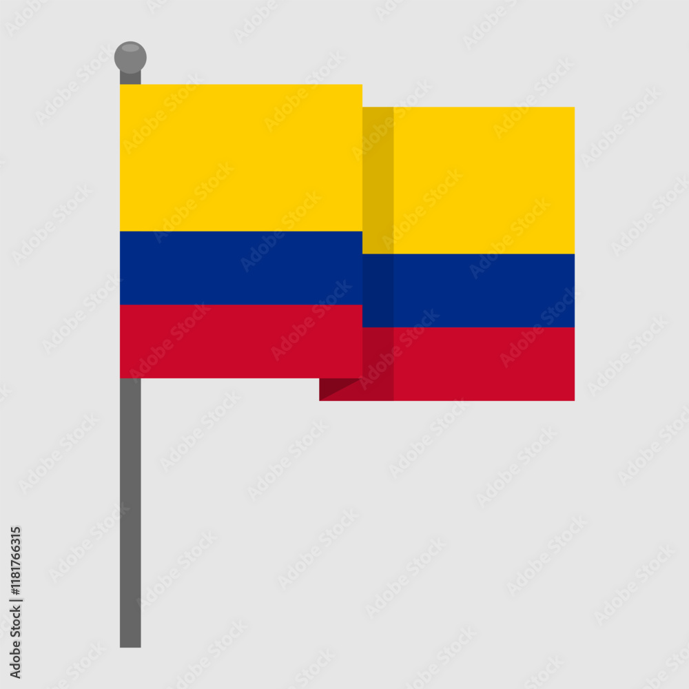The national flag of Colombia waving on a gray flagpole. Vector illustration, EPS10 The national flag of Colombia waving on a gray flagpole. Vector illustration, EPS10