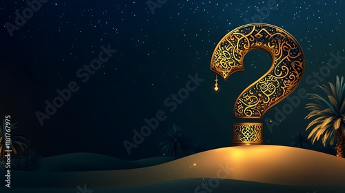 Golden question mark in desert night.