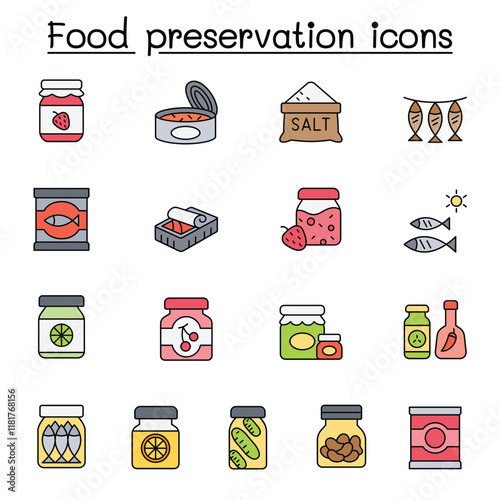 Food preservation icons set in thin line style