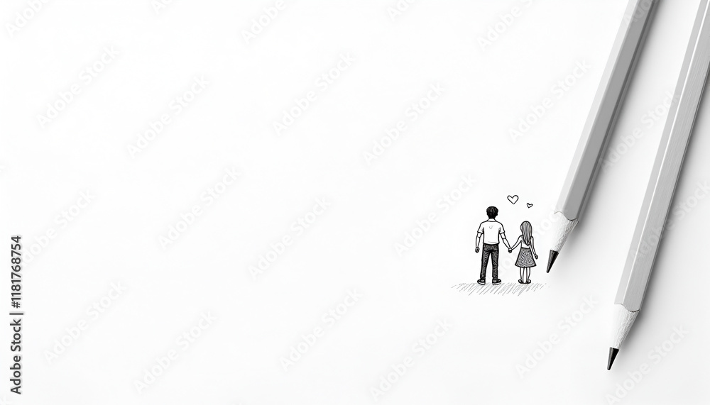 Fototapeta premium Couple Sketch, Minimalist Love Drawing - Minimalism