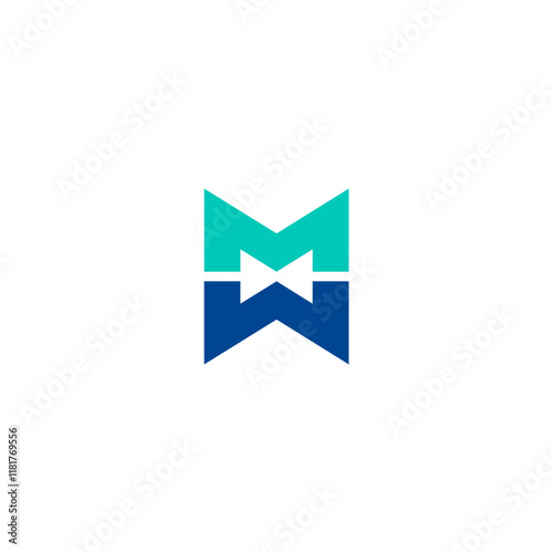 Initial letter M logo mirroring. Letter M Marketing and investment. Usable for Business and Marketing Logos. Flat Vector Logo Design. grean and blue photo