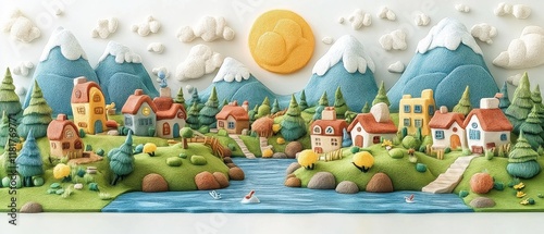 Wallpaper Mural [Wellness Retreats Counseling Yoga] Whimsical Countryside Village at Dusk Soft Pastel Landscapes with Quaint Homes and Serene Atmosphere Torontodigital.ca