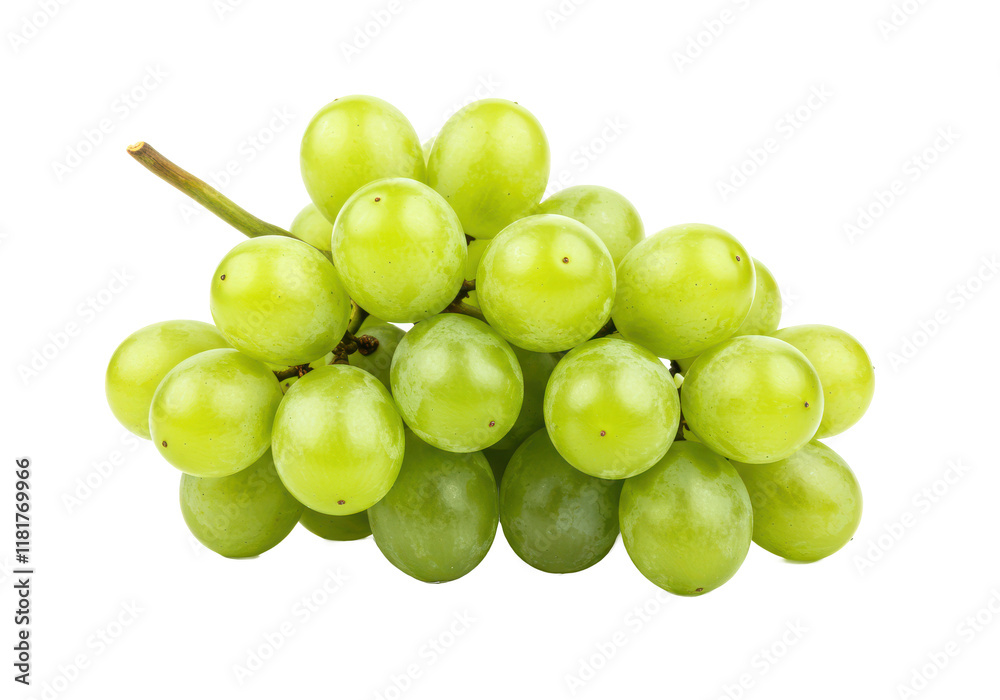 Small bunch of green grapes, isolated on white background, angled view, no depth of field, sharp Small bunch of green grapes, isolated on white background, angled view, no depth of field, sharp