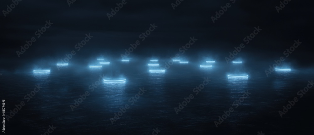 Obraz premium A dark blue ocean with a bright blue light shining on it