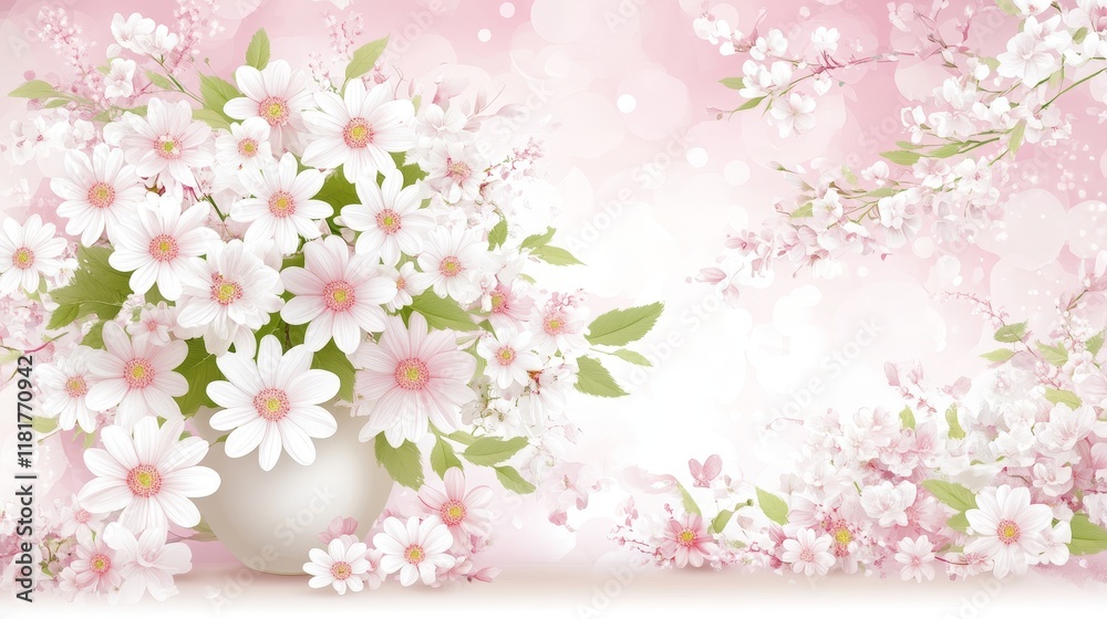 Delicate White Daisies and Cherry Blossoms Bouquet Delicate White Daisies and Cherry Blossoms Bouquet