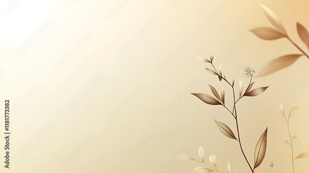 Naklejka premium Delicate Brown Floral Branch Against Beige Background
