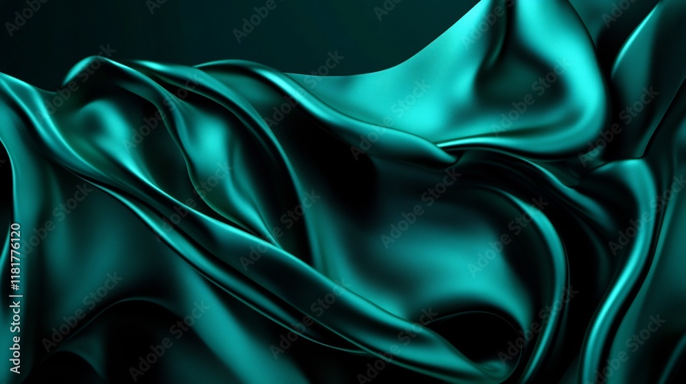 Fototapeta premium Teal Silk Drapery: Abstract Texture and Flowing Fabric