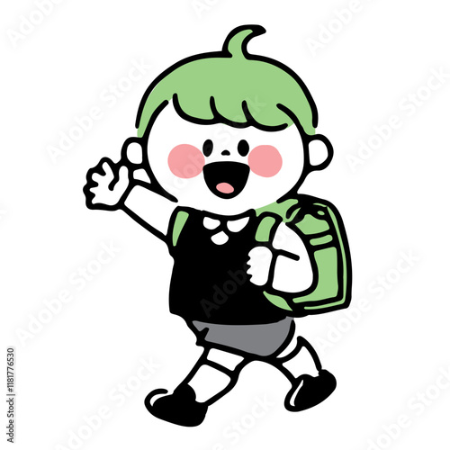 ランドセルを背負って歩く入学式の男の子