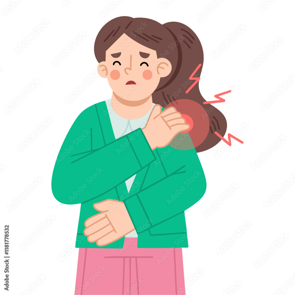 Illustration of a woman experiencing shoulder pain Illustration of a woman experiencing shoulder pain