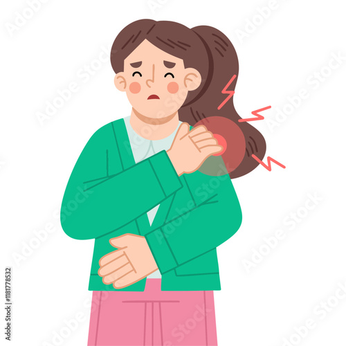 Illustration of a woman experiencing shoulder pain