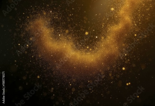 Swirling golden dust captured in slow motion against a dark background, creating a dreamy and alluring visual effect photo